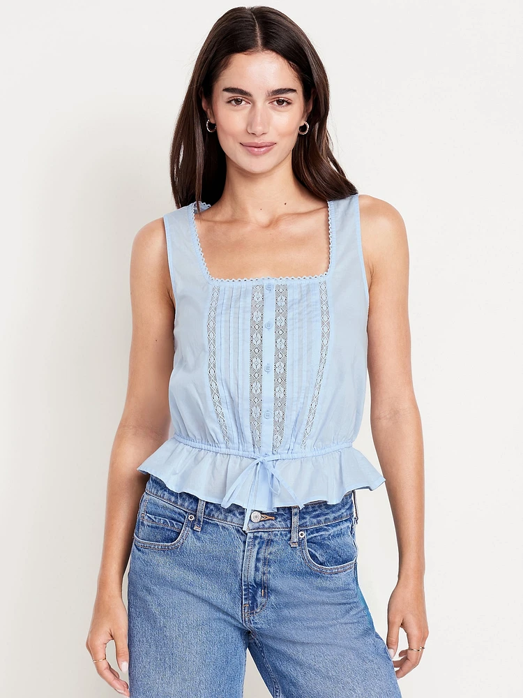 Tie-Waist Lace-Trim Top