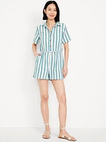 Crinkle Gauze Button-Down Romper