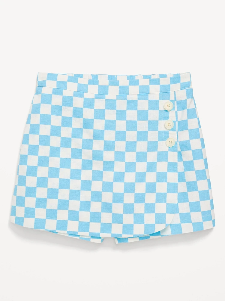 Printed Wrap-Front Linen-Blend Skort for Girls