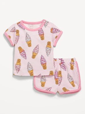Printed French-Terry Ringer T-Shirt and Shorts Set for Baby