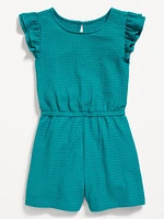 hort-leeve Ruffle Textured Romper for Girls
