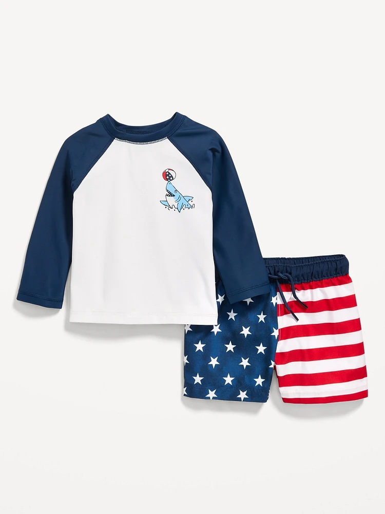 Long-Sleeve Rashguard Swim Top and Shorts Set for Baby