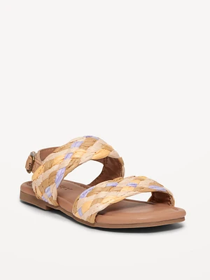 Faux-Leather Raffia Sandals for Toddler Girls