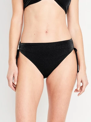 Mid-Rise Side-Tie Shine Bikini Swim Bottoms