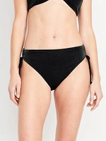 Mid-Rise Side-Tie Shine Bikini Swim Bottoms