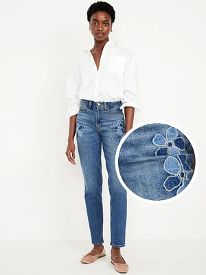 High-Waisted OG Straight Floral Applique Ankle Jeans