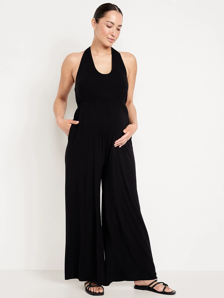 Maternity Waist-Defined Halter Jumpsuit