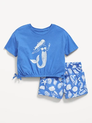 Graphic T-Shirt and Shorts Set for Toddler Girls