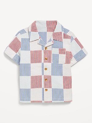 Printed Short-Sleeve Textured Pocket Shirt for Toddler Boys