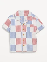 Printed Short-Sleeve Textured Pocket Shirt for Toddler Boys
