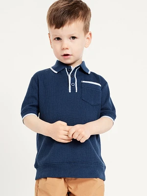 Sweater-Knit Pocket Polo Shirt for Toddler Boys