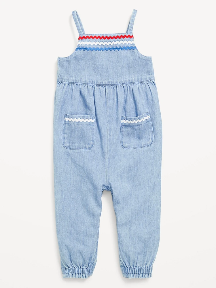 Sleeveless Chambray Pocket Jumpsuit for Baby