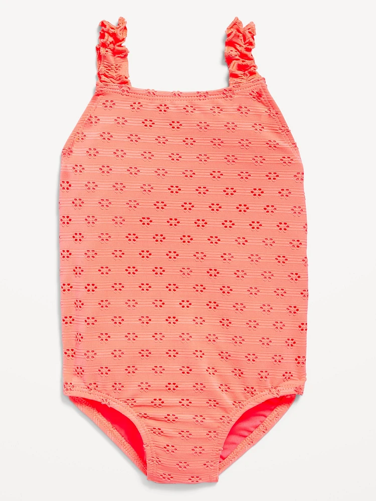 Eyelet Ruffle-Strap One-Piece Swimsuit for Toddler Girls