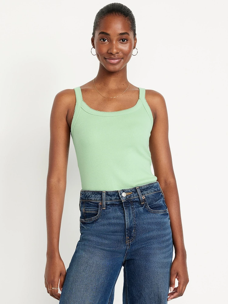 90s Ribbed Lace-Trim Tank