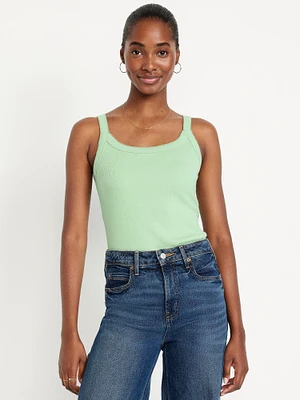 90s Ribbed Lace-Trim Tank