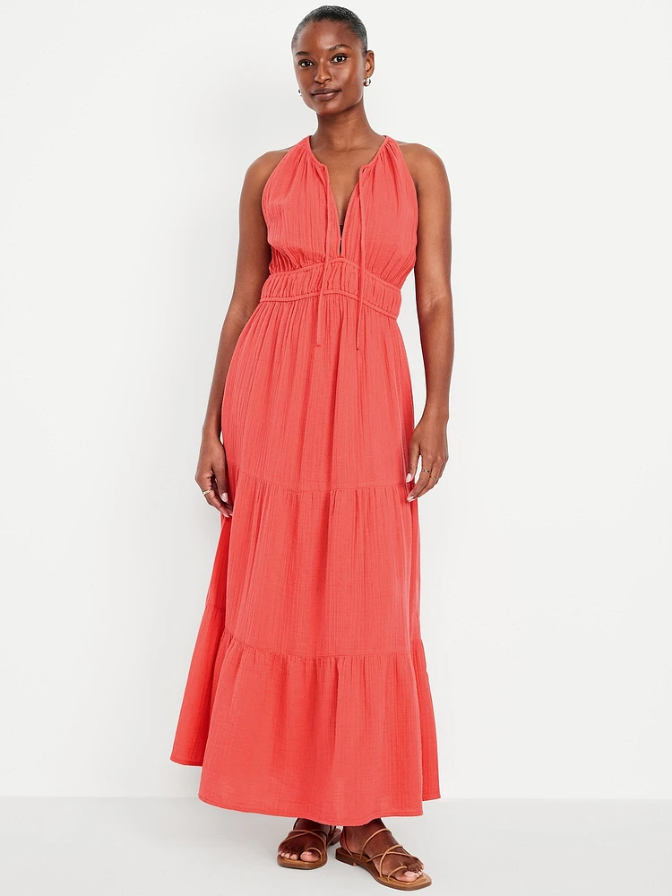 Fit & Flare Crinkle Gauze Maxi Dress