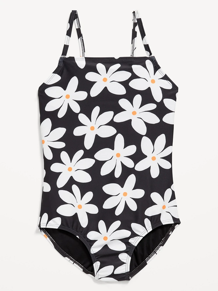 Printed Back Cutout One-Piece Swimsuit for Girls