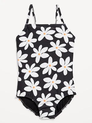 Printed Back Cutout One-Piece Swimsuit for Girls