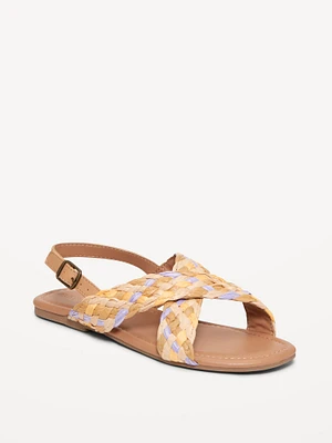 Faux-Leather Raffia Cross-Strap Sandals for Girls