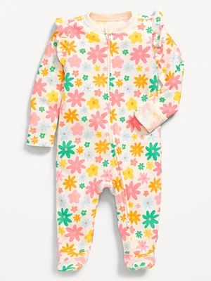 2-Way-Zip Sleep & Play Ruffle-Trim Footed One-Piece for Baby