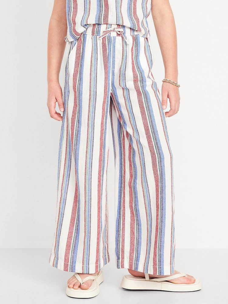 Printed High-Waisted Linen-Blend Wide-Leg Pants for Girls