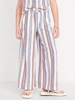 Printed High-Waisted Linen-Blend Wide-Leg Pants for Girls