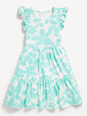 Printed Flutter-Sleeve Tiered Swing Dress for Girls