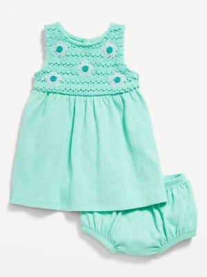 Sleeveless Crochet-Panel Dress and Shorts Set for Baby