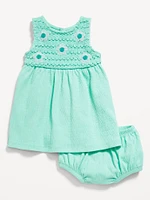 Sleeveless Crochet-Panel Dress and Shorts Set for Baby