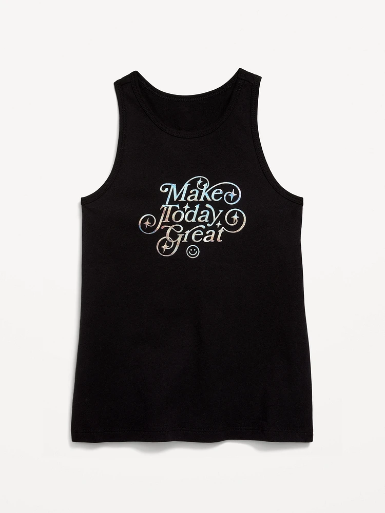 Fitted Graphic Back-Cutout Tank Top for Girls
