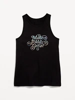 Fitted Graphic Back-Cutout Tank Top for Girls