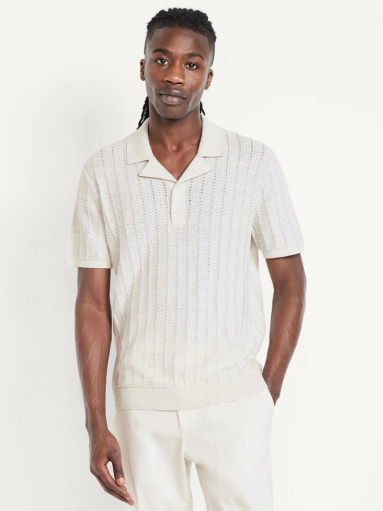 Short-Sleeve Pointelle-Knit Polo