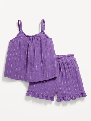 Sleeveless Metallic Double-Weave Top and Shorts Set for Toddler Girls