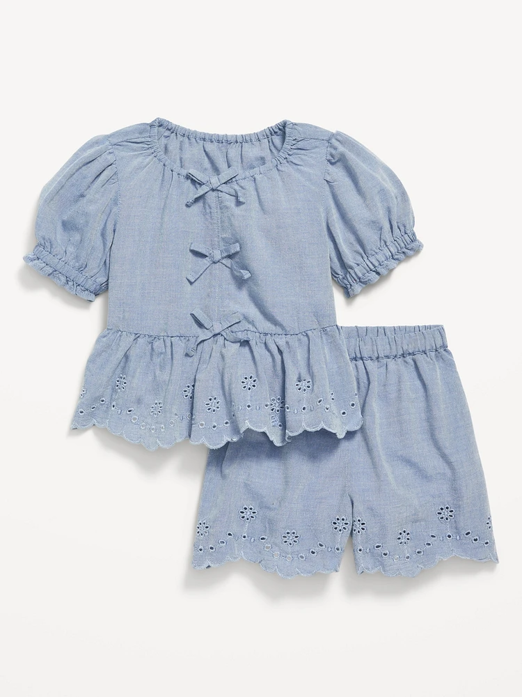 Peplum Eyelet Top and Shorts Set for Toddler Girls
