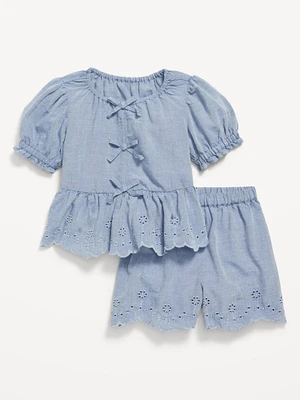 Peplum Eyelet Top and Shorts Set for Toddler Girls
