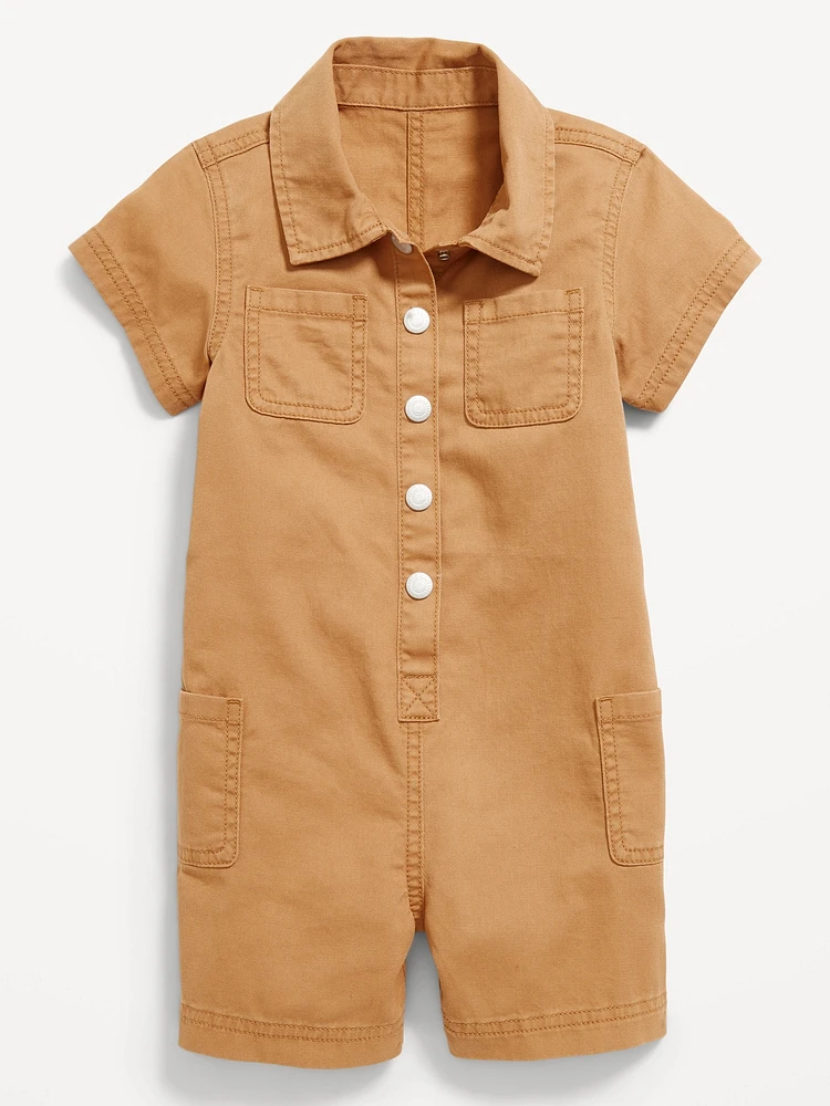 Printed Short-Sleeve Utility Twill Romper for Toddler Girls