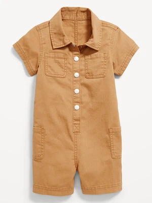 Printed Short-Sleeve Utility Twill Romper for Toddler Girls