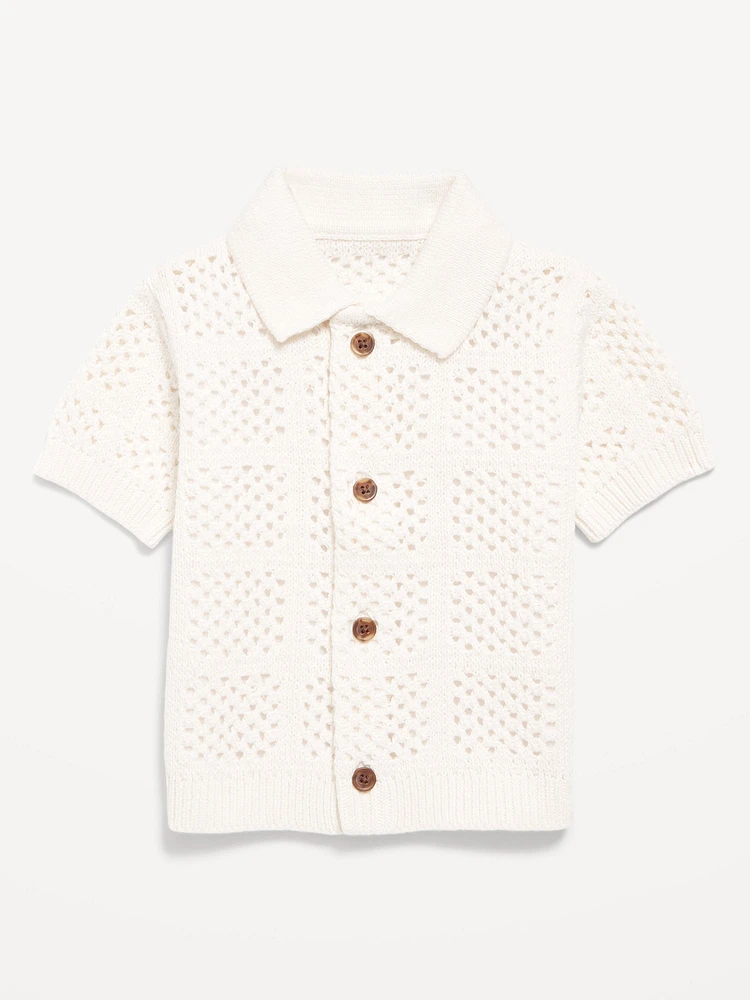 Short-Sleeve Crochet-Knit Shirt for Baby