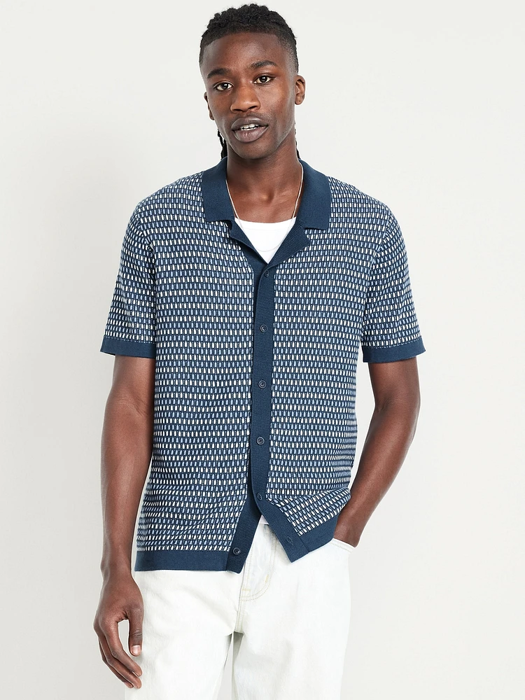 Short-Sleeve Button-Front Sweater