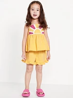 Sleeveless Double-Weave Top and Shorts Set for Toddler Girls