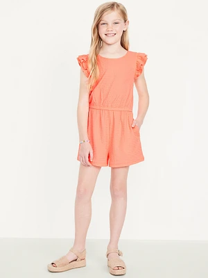 Short-Sleeve Ruffle Textured Romper for Girls