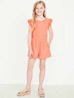 Short-Sleeve Ruffle Textured Romper for Girls