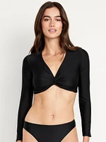 Twist-Front Matte Rashguard Swim Top