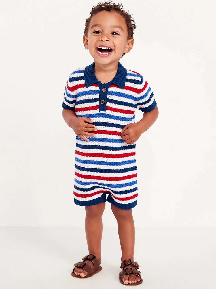 Sweater-Knit Polo One-Piece Romper for Baby