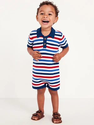 Sweater-Knit Polo One-Piece Romper for Baby