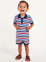 Sweater-Knit Polo One-Piece Romper for Baby