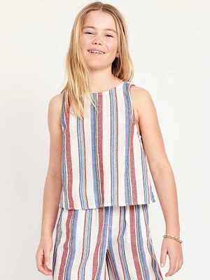 Sleeveless Cross-Back Linen-Blend Top for Girls
