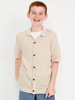 Sweater-Knit Button-Front Shirt for Boys