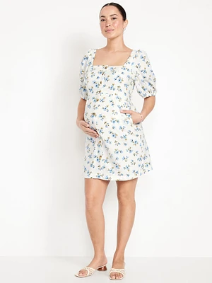 Maternity Puff-Sleeve Mini Dress