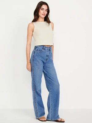 Extra High-Waisted Braided Wide-Leg Jeans